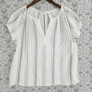 Ag Adriano Goldschmied Striped short sleeve crewneck slit blouse S